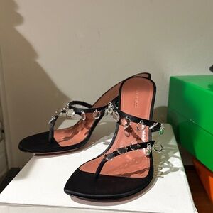 Amina Muaddi Black Heels with Crystal Embellishments